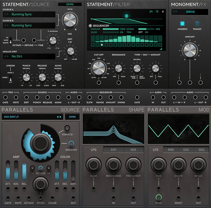 Softube Modular Statement Lead, Monoment Bass and Parallels