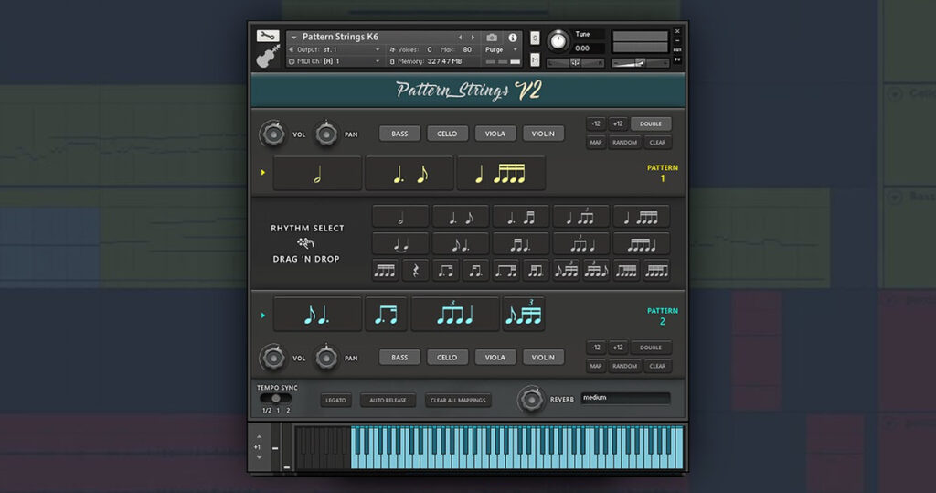 Save 50% on Pattern Strings tempo-synced rhythmic fragments for Kontakt