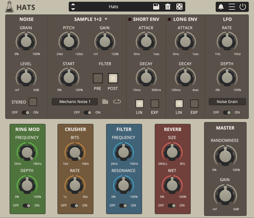 AudioThing Hats drum synthesizer for hihats & cymbals on sale for $29 USD