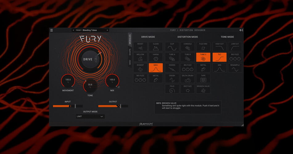 Fury Distortion Designer plugin by Heavyocity on sale for $89 USD
