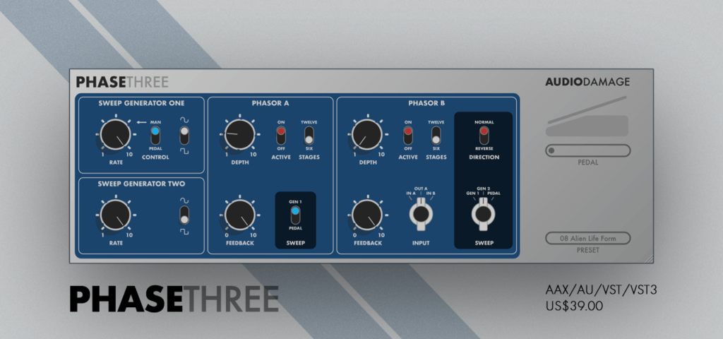 PhaseThree phasor effect plugin by Audio Damage on sale for $15 USD
