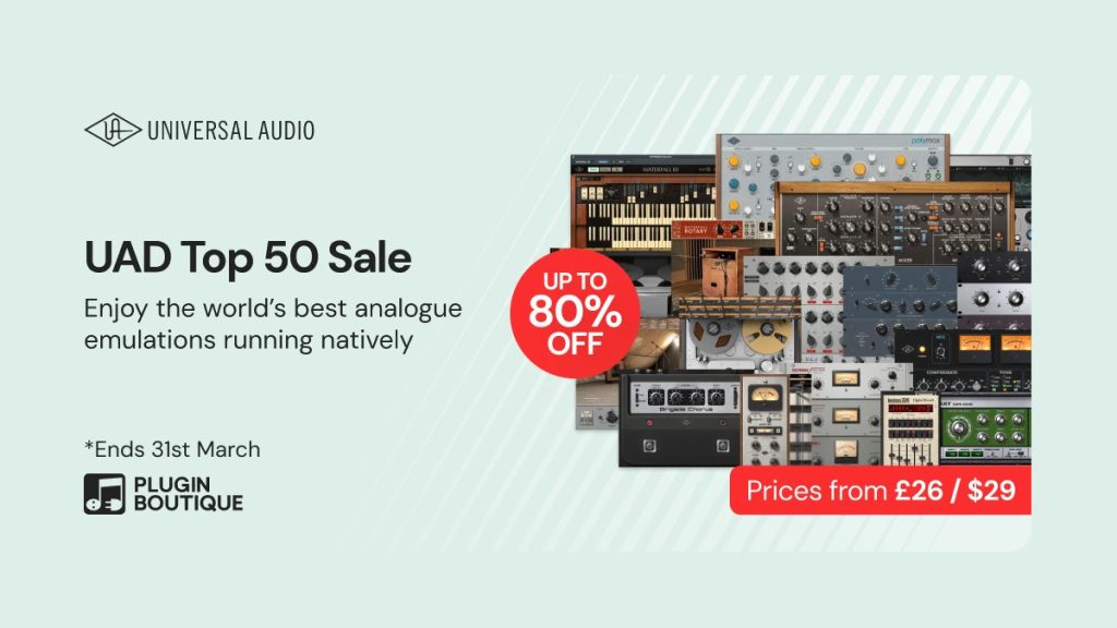 Save up to 80% in Universal Audio’s Universal Audio UAD Top 50 Sale